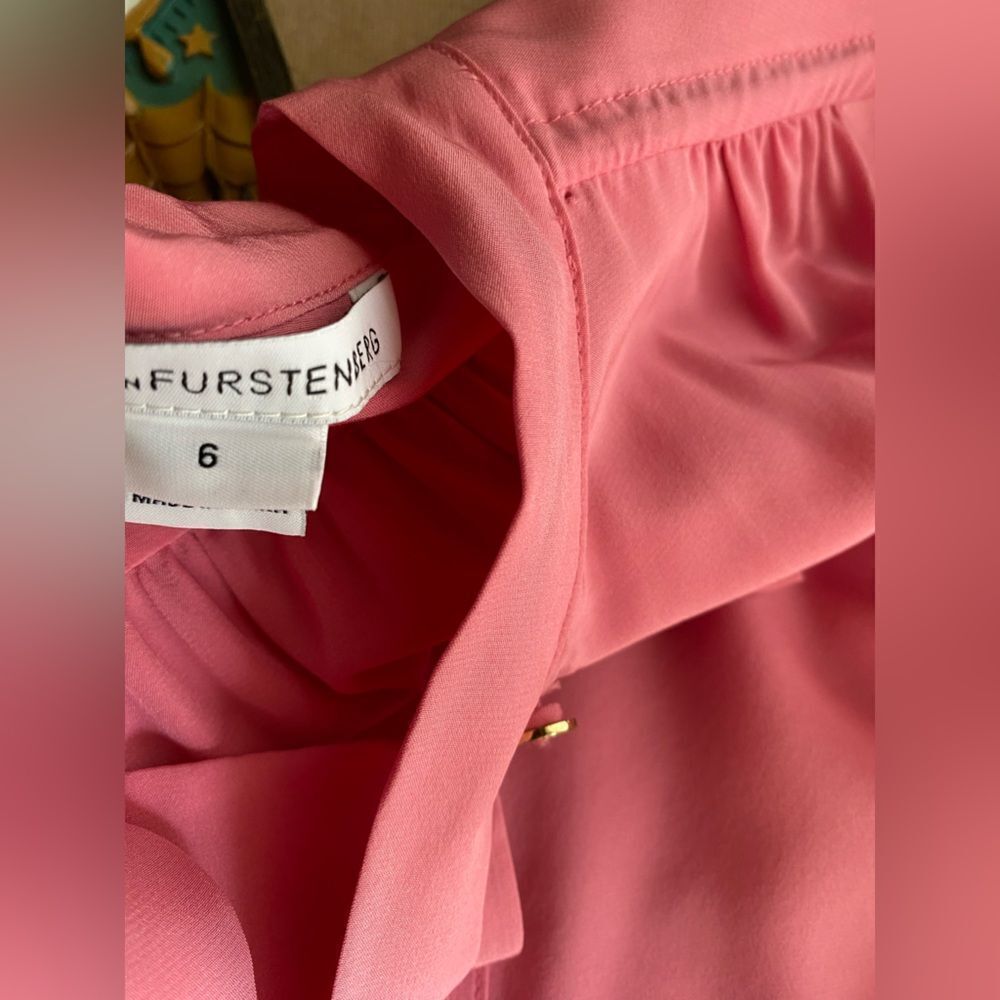 DVF Diane Von Furstenberg BAIRLY LOUCHE Neck Tie Top Blouse Peony Pink Sz 6 - Picture 15 of 15